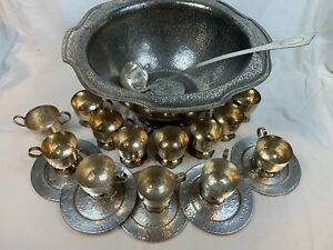 Rare Large Vintage Derby Silver Co Hand Beaten Hammered Punch Bowl Cups 632