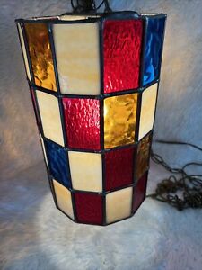 Antique Vintage Leaded Multi Colored Slag Textured Glass Chandelier 12 X 8 