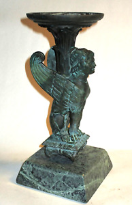 Large Antique Bronze Harpy Of Greek Roman Myth Green Stone Base Salvage Element