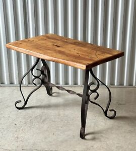 Vintage Mid Century Wood Scroll Wrought Iron Coffee Or Side Table From Mexico