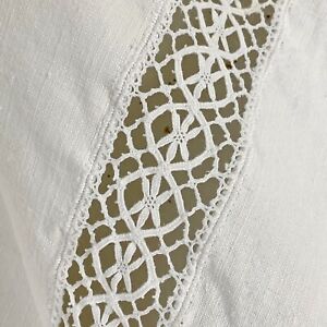 French Linen Sheet Coverlet White Lace Cotton Handmade Bedcover Bedspread Blank