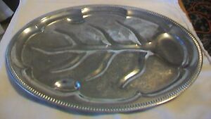 Vintage Silverplated Oval Meat Tray With Spoon Rests Tree Design