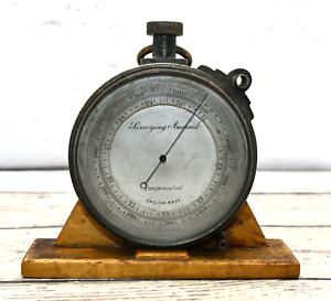 Antique Surveying Aneroid Compensated English Make Barometer Guage W Stand