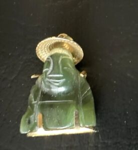 Green Jade Buddha Pendant Vintage Yellow Gold