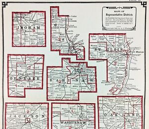 1905 Michigan County Map St Clair Genesee Port Huron Oakland Jackson Washtenaw