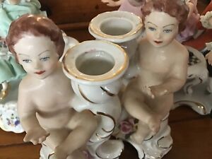 2 Dresden Porcelain Figurine Candle Holders 
