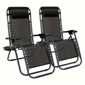 Zero Gravity Chair Set Of 2 Camp Reclining Lounge Chairs Black