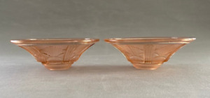 Pair Rare French Art Deco Frosted Molded Crescent Pink Glass Shades
