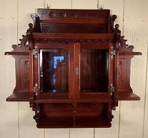 Antique Victorian Walnut Hanging Curio Cabinet
