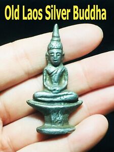 Thai Amulet Buddha Laos Silver Altar Statue Phra Chieng Rung Temple Old Antique