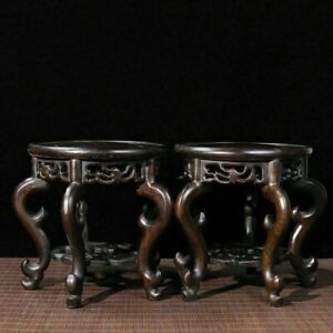 A Pair Chinese Natural Rosewood Hand Carved Exquisite Base Statues 26819