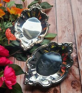 Set Of 2 Vintage International Silver Co Silver Plate Oval Serving Tray Nut Dish
