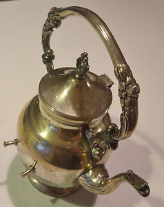Vintage Sheridan Silver On Copper Tea Coffee Pot On Tilting Stand Well Marked O