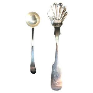 Sterling Silver Salt Spoon And Nickel Silver Sugar Spoon 2 Pieces Vintage