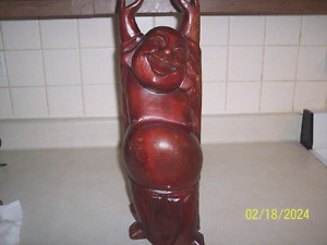 Large Antique Asian Chinese Carved Wooden Red Wood Buddha Standing Statue 14 T