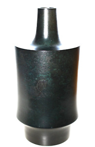 Japanese Modernist Signed Bronze Vase Rare Shape By Nitten Artist Vtg Art Object