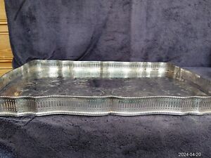 Large Antique 46x30cm C19th Sheffield Silver Plate Butlers Drinks Gallery Tray