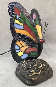 Vintage French Butterfly Lamp 1960 70 S Stained Glass And Metal
