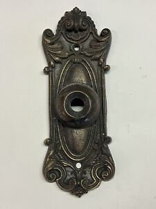 Antique Cast Brass Or Bronze Victorian Neoclassical Door Bell Button Backplate