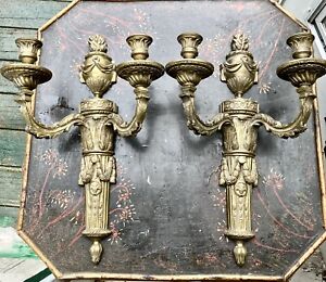 Victorian Pair 17 Gold Bronze Candelabras Candle Holder Sconces Louis Xvi