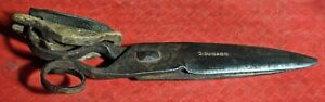Hand Forged Signed Rustic Iron Wood Leather Scissor Shear Collectible Antique Ol