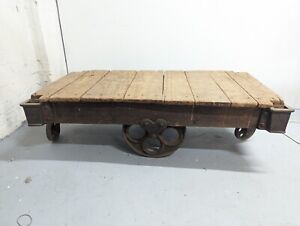 Antique Towsley Industrial Factory Cart 28 X 58 Could Be Coffee Table Iron