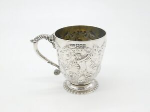 Victorian Elkington Co Sterling Silver Dragon Cherub Christening Mug 1901