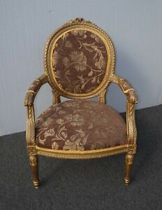 Antique French Provincial Louis Xvi Rococo Gold Mauve Accent Bergere Chair As Is