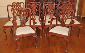 Stunning Set Of 10 Mahogany Chippendale Style Ball Claw Foot Dining Chairs