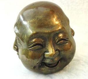 Buddhism Signed Bronze Old Tibet Brass 4 Faces Buddha Head Statue Figures 6cm