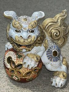 Japanese Kutani Foo Dog Lion Komainu Shishi Porcelain Ceramic Pottery Art Rare