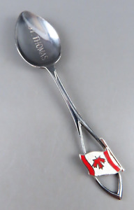 Vintage Sterling Silver Demitasse Spoon Souvenir St Thomas Canada Enamel Flag