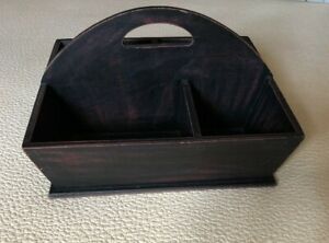Black Primitive Wood Tote Box Tool Caddy Tray Table Top By Ragon House