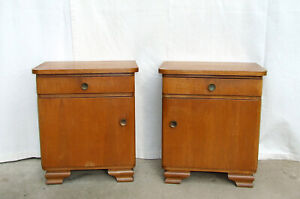 Pair Of Art Deco Bedside Cabinets Nightstands Vintage Antique Oak Tables 