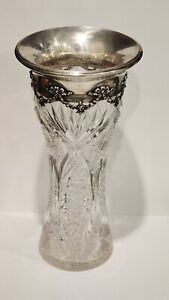 Vintage Sterling Silver Brilliant Cut Crystal Vase England