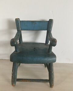 Antique Primitive 9 Blue Doll Chair