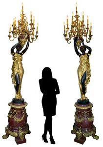 Pair Of Large Gilt Patinated Bronze Torchieres After Albert Ernest C Belleuse