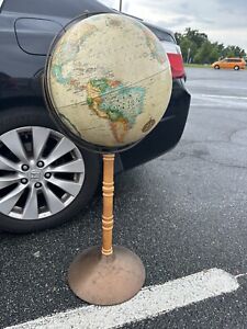 Vintage Replogle World Classic Series Globe 16 Wood Metal Rotating Stand Usa