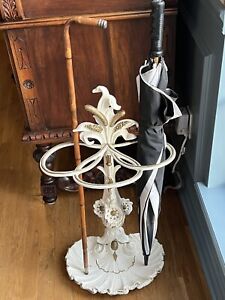 Antique 19thc Victorian Cast Iron Umbrella Cane Stand Cat Tails Flowers
