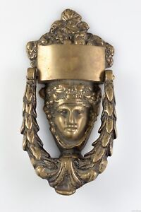 Vintage Antique Solid Brass Bacchus Dionysus Greek God Of Wine Face Door Knocker