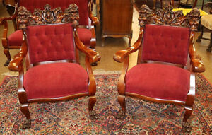 Fantastic Pair Of Karpen Mahogany Figural Carved Arm Chairs 19th Century