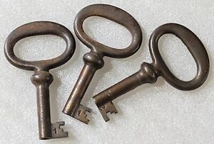 3 Antique Hollow Barrel Skeleton Keys Trunk Cabinet Lapdesk Lock Key Lot 2