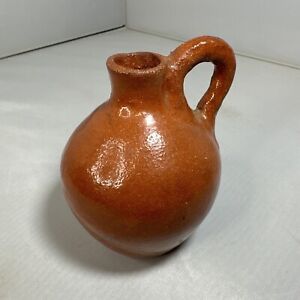 Antique Small Redware Pottery Jug With Handle Whiskey Liquor Clay Handmade