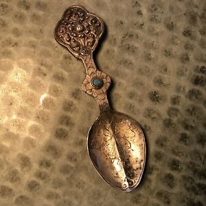 Vintage Medicine Spoon Tibetan Tibet Silver Turquoise Buddhist Tsog Ritual Rare