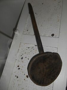 Antique Early Wooden Ladle Primitive 21 W String Make Do Repair