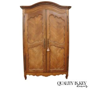 Country French Provincial Louis Xv Walnut Bonnet Top Armoire Wardrobe Cabinet