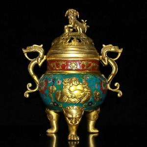 10 6 Old China Bronze Gilt Cloisonne Palace Maitreya Buddha Incense Burners