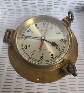 Vintage Solid Brass Nautical Quartz Port Hole Clock 
