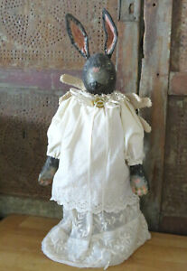 Primitive Folk Art Handmade Original Country Angel Bunny Rabbit Rag Doll Ooak