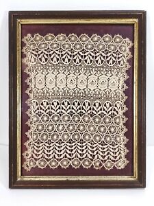 Early Antique Lace Panel Bobbin Or Italian Cantu Lace Beautiful Work Framed